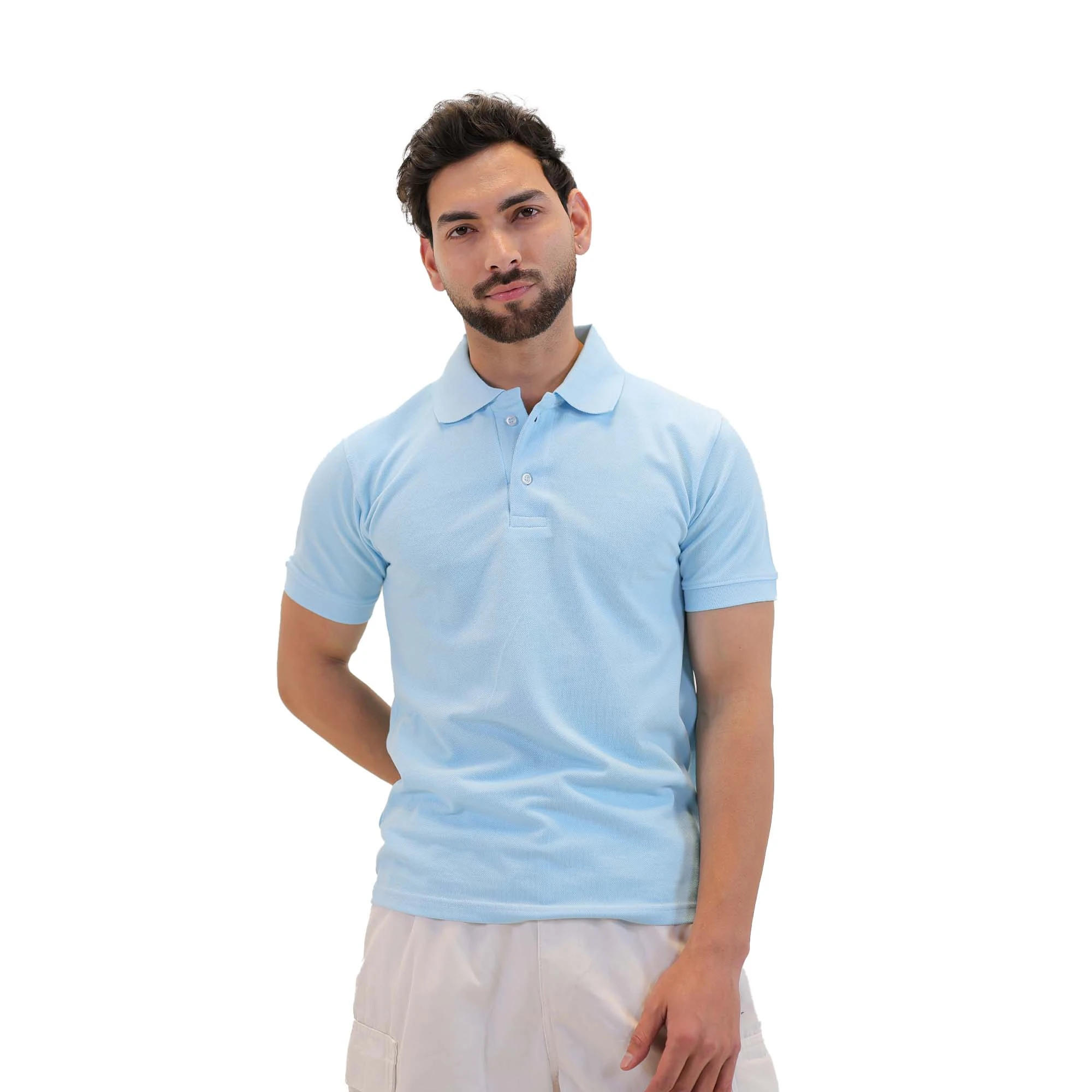 Sky Blue Men’s Polo T-Shirt | Soft Cotton Half Sleeve Casual Wear | Regular Fit | Sizes M, L, XL