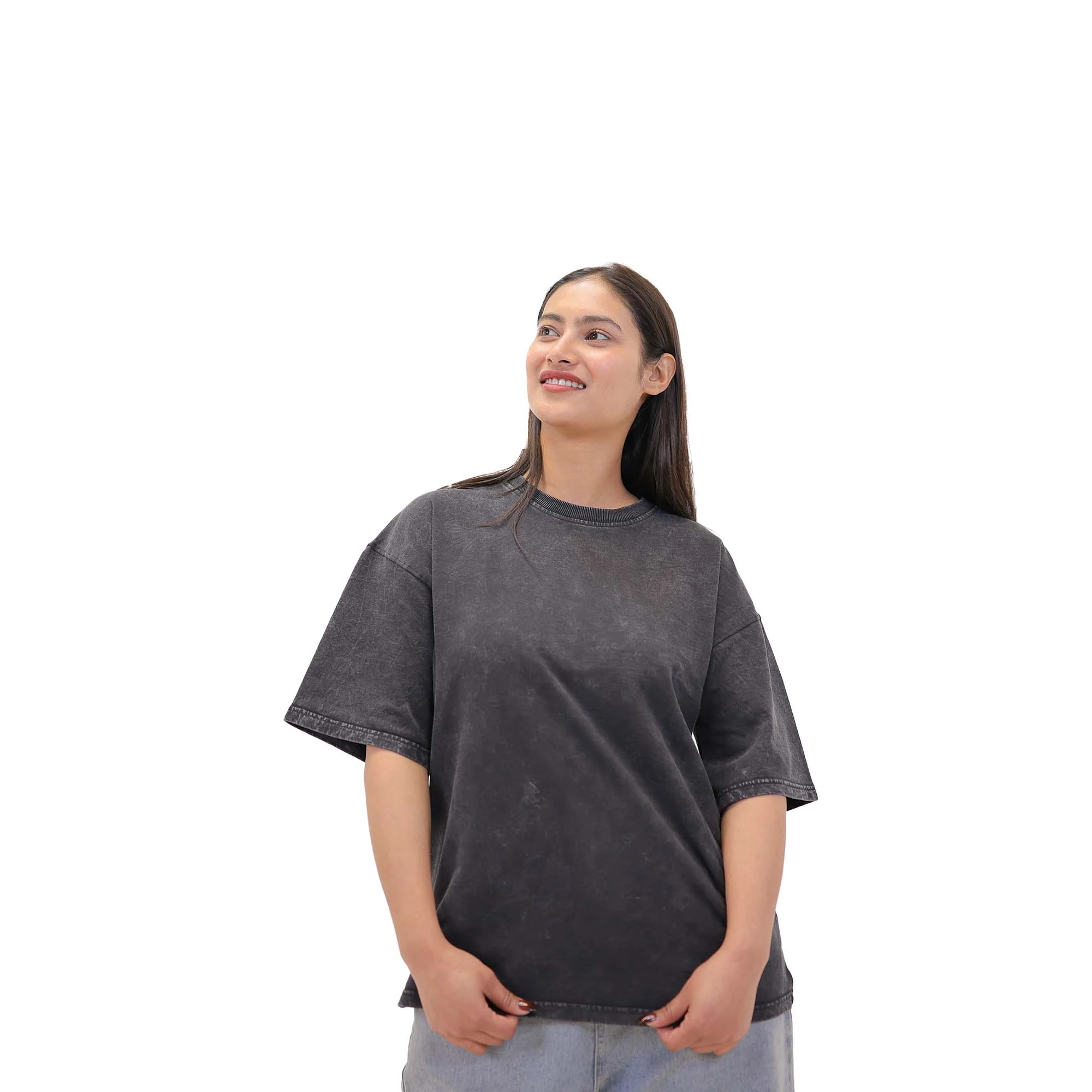 Women’s Washed Charcoal Black Oversized T-Shirt – Premium Cotton Casual Streetwear Tee